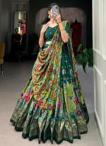 Tussar Silk Green Traditional Wear Printed Lehenga Choli